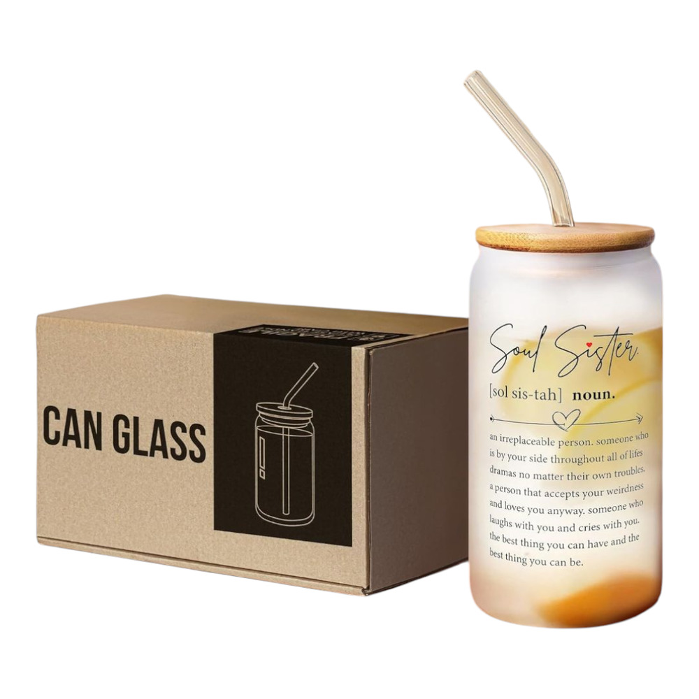 Soul Sister Cup Drink Wear 16 OZ Glass With Glass Straw NIB